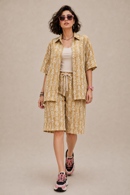 Bashii Printed Cotton Co-ord Set with Half Sleeve Shirt & Knee-Length Shorts