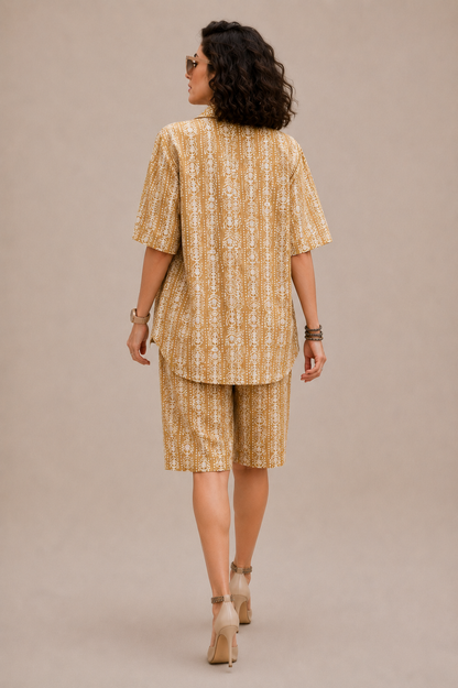 Bashii Printed Cotton Co-ord Set with Half Sleeve Shirt & Knee-Length Shorts