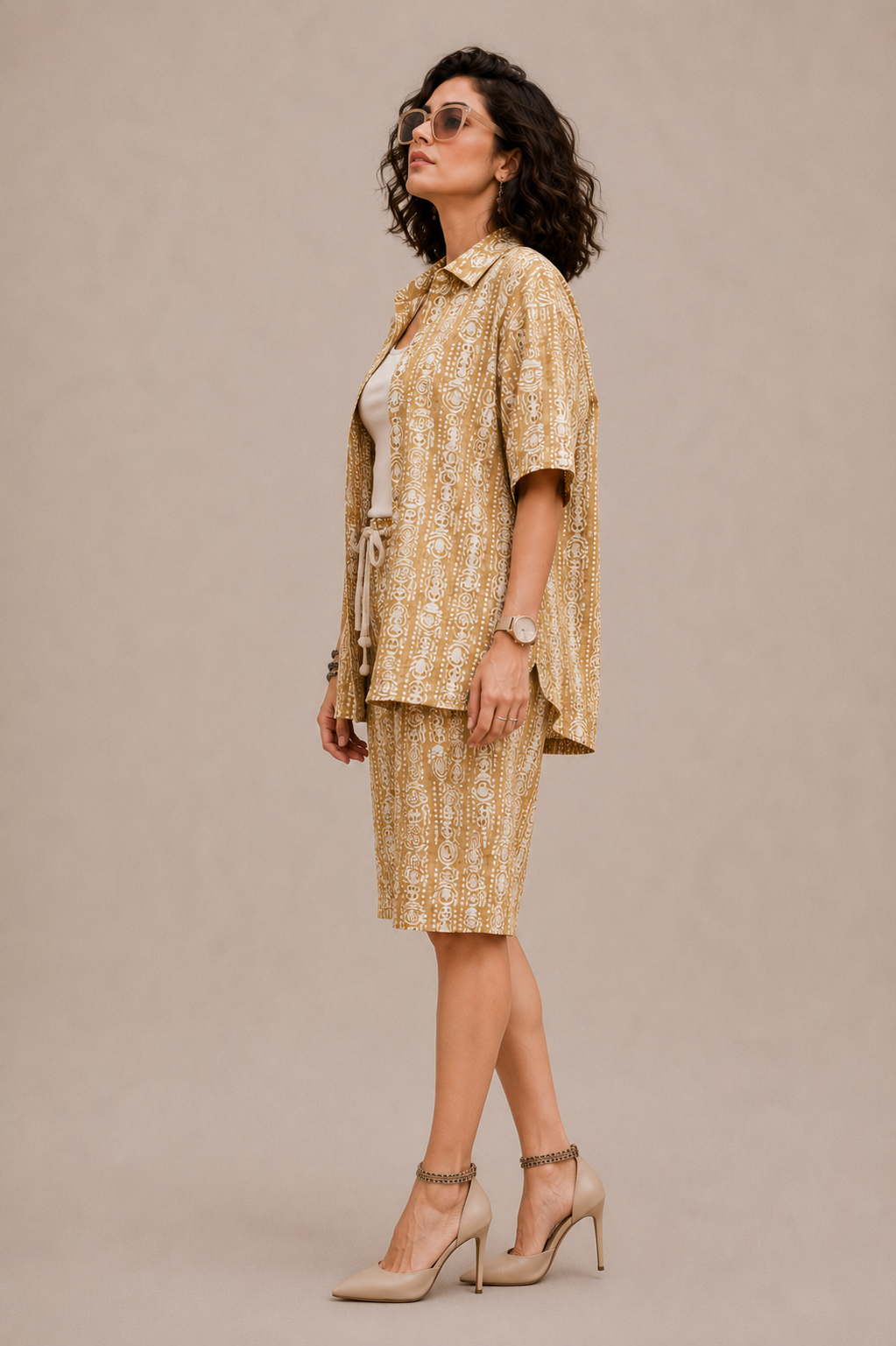 Bashii Printed Cotton Co-ord Set with Half Sleeve Shirt & Knee-Length Shorts