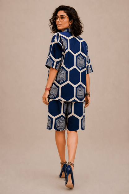Bashii Printed Cotton Co-ord Set with Half Sleeve Shirt & Knee-Length Shorts NI