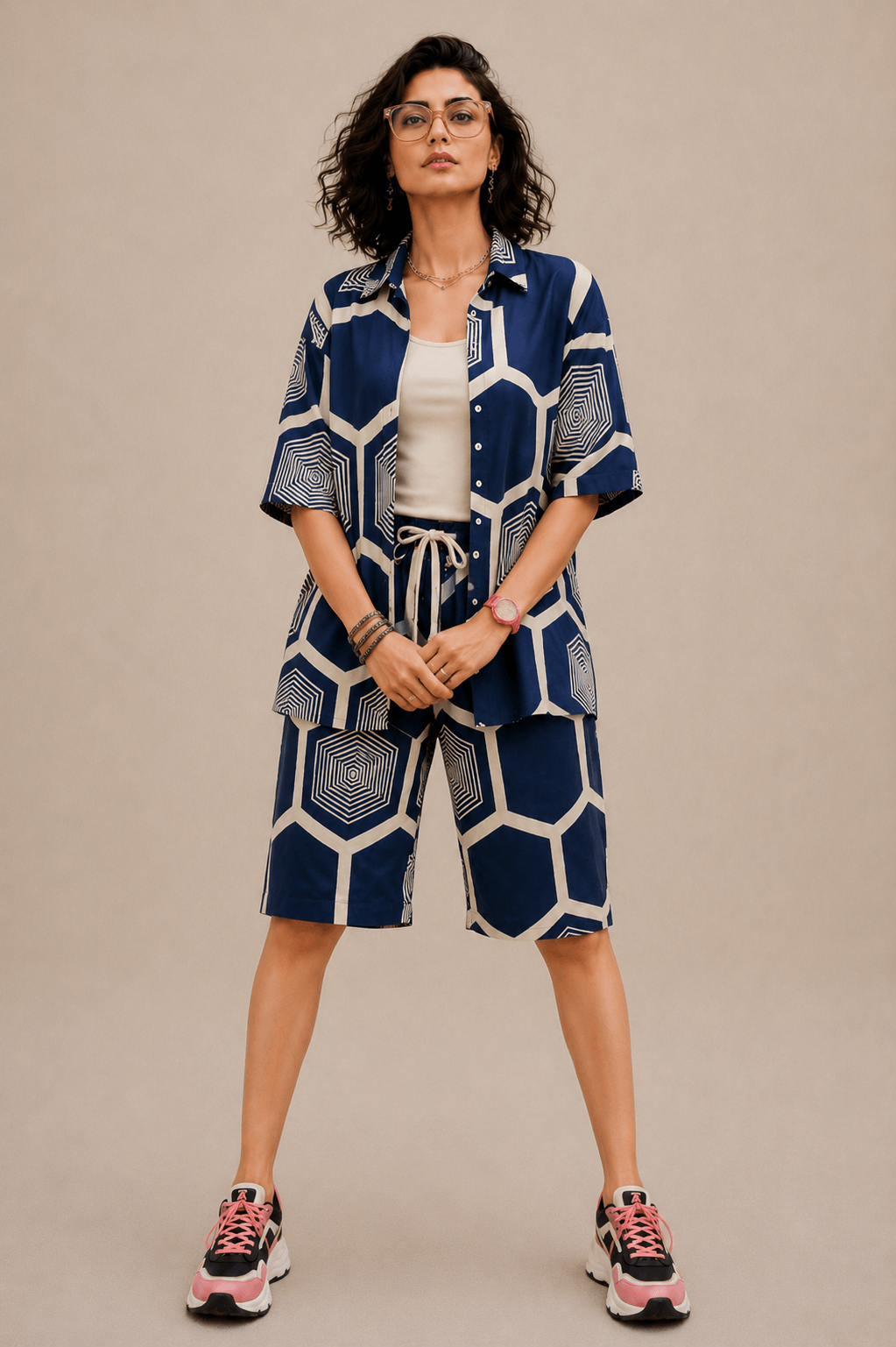Bashii Printed Cotton Co-ord Set with Half Sleeve Shirt & Knee-Length Shorts NI