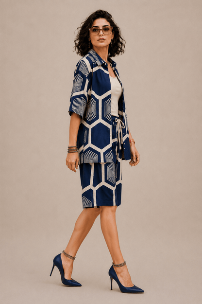 Bashii Printed Cotton Co-ord Set with Half Sleeve Shirt & Knee-Length Shorts NI
