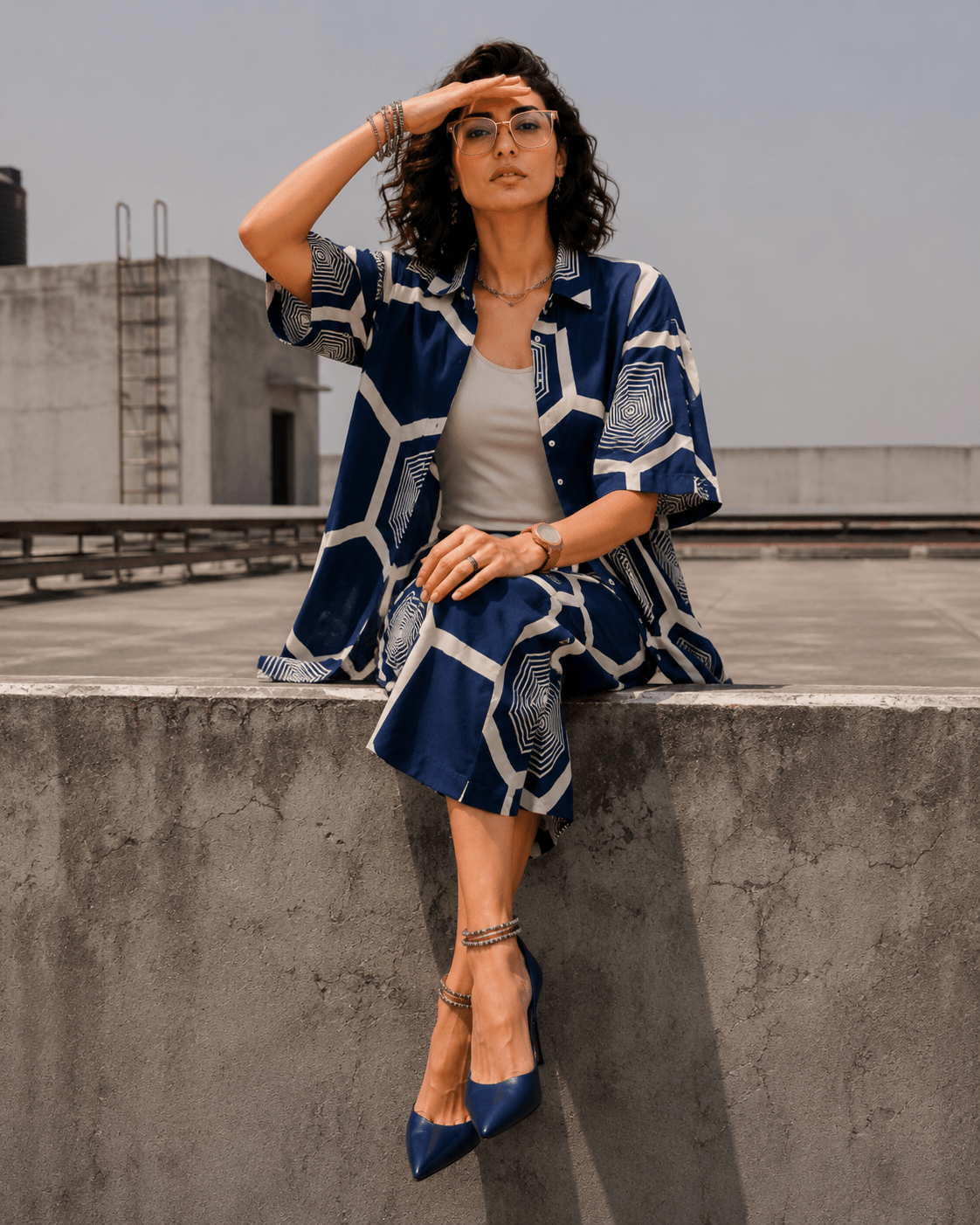 Bashii Printed Cotton Co-ord Set with Half Sleeve Shirt & Knee-Length Shorts NI