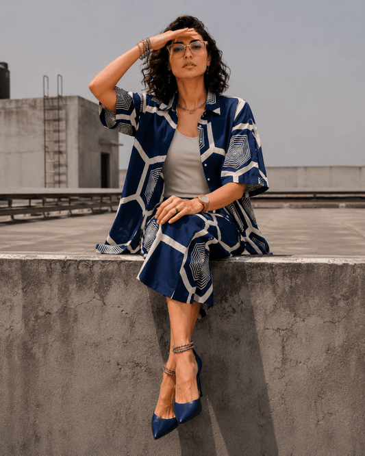 Bashii Printed Cotton Co-ord Set with Half Sleeve Shirt & Knee-Length Shorts NI