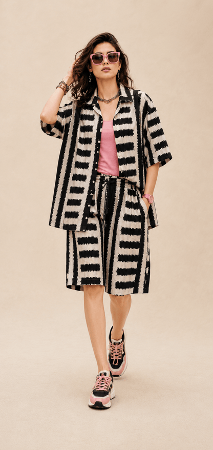 Bashii Printed Cotton Co-ord Set with Half Sleeve Shirt & Knee-Length Shorts iKK