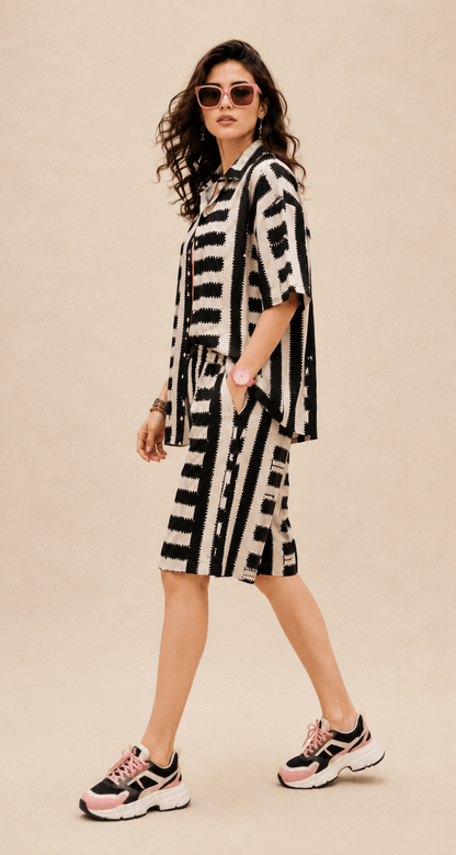 Bashii Printed Cotton Co-ord Set with Half Sleeve Shirt & Knee-Length Shorts iKK
