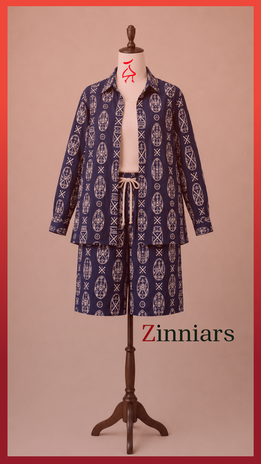 Bashii Printed Cotton Co-ord Set with Full Sleeve Shirt & Knee-Length Shorts NB2