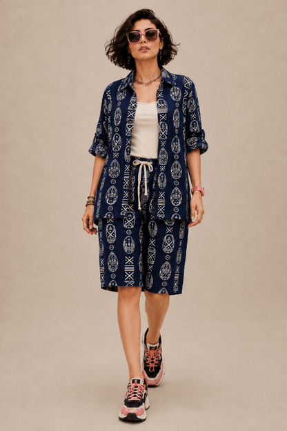 Bashii Printed Cotton Co-ord Set with Full Sleeve Shirt & Knee-Length Shorts NB2