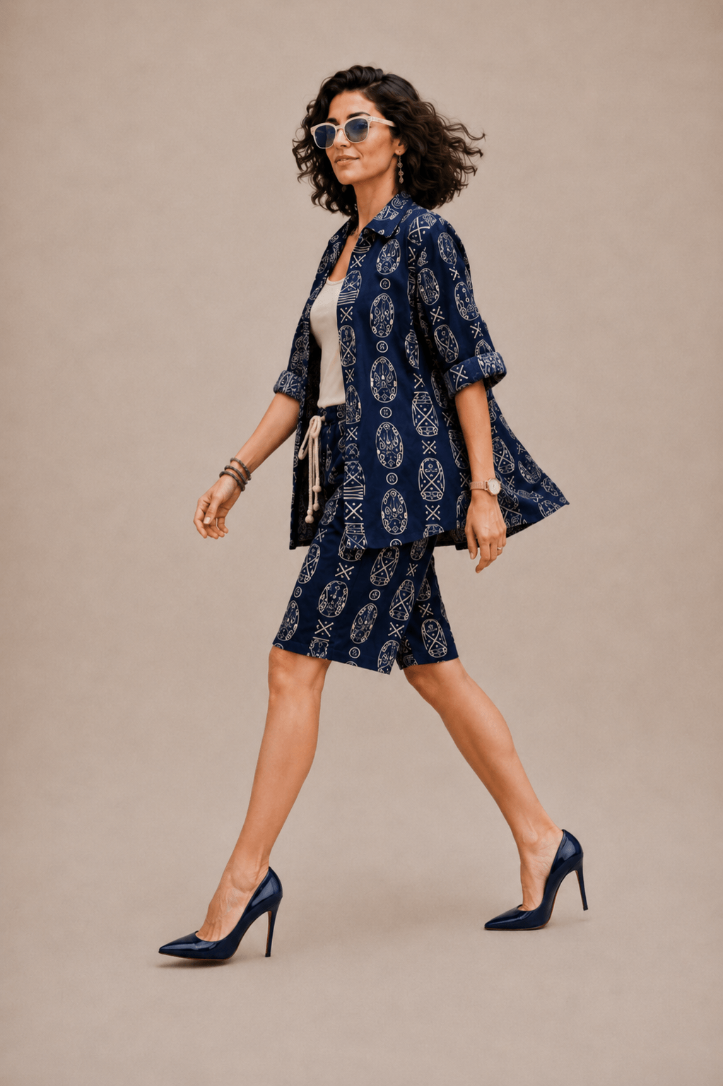 Bashii Printed Cotton Co-ord Set with Full Sleeve Shirt & Knee-Length Shorts NB2