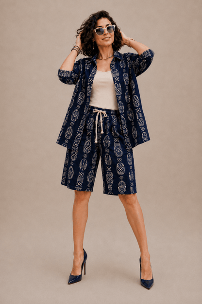 Bashii Printed Cotton Co-ord Set with Full Sleeve Shirt & Knee-Length Shorts NB2
