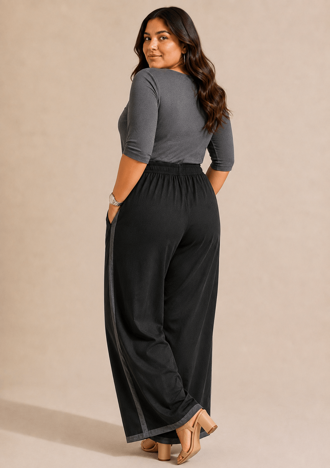 Reet Black Cotton  Wide-Leg Palazzo with contrast detailing