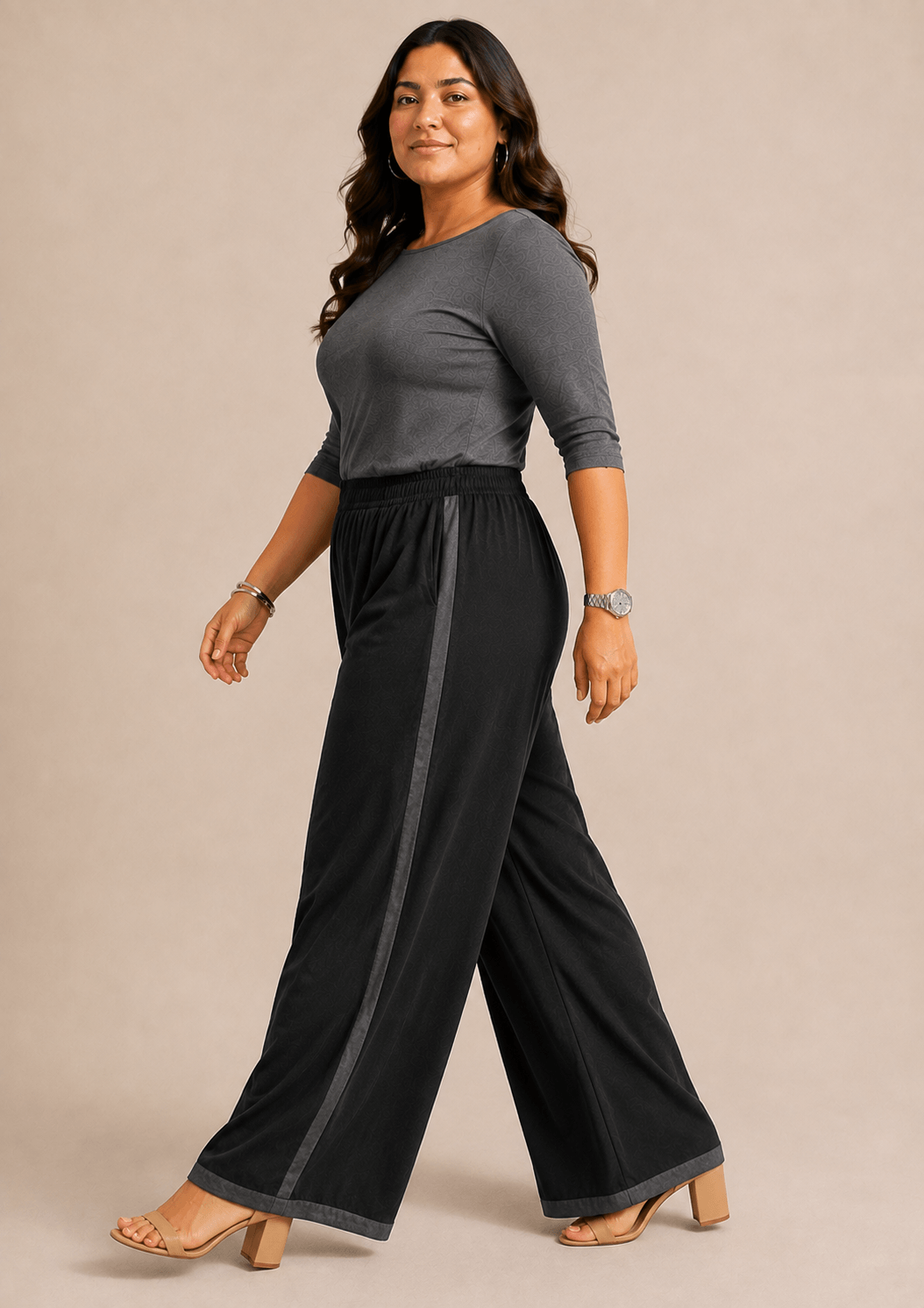 Reet Black Cotton  Wide-Leg Palazzo with contrast detailing