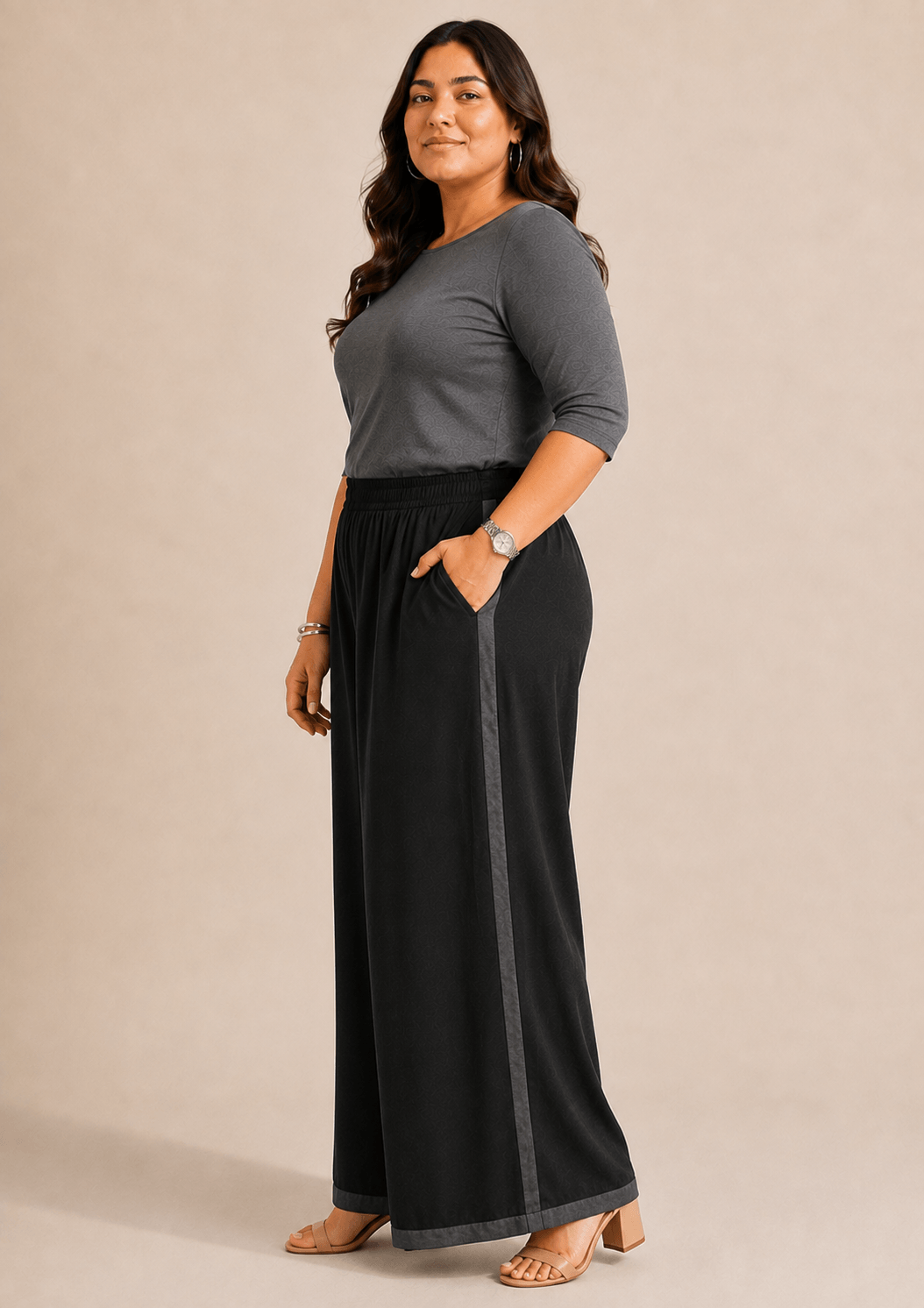 Reet Black Cotton  Wide-Leg Palazzo with contrast detailing