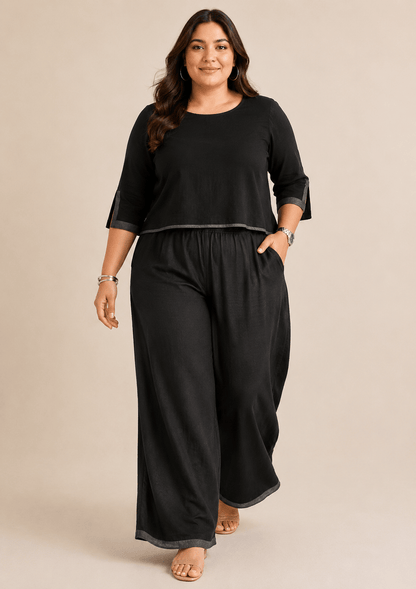 Reet Black Cotton  Co-ord Set (Cropped Top & Wide-Leg Palazzo)
