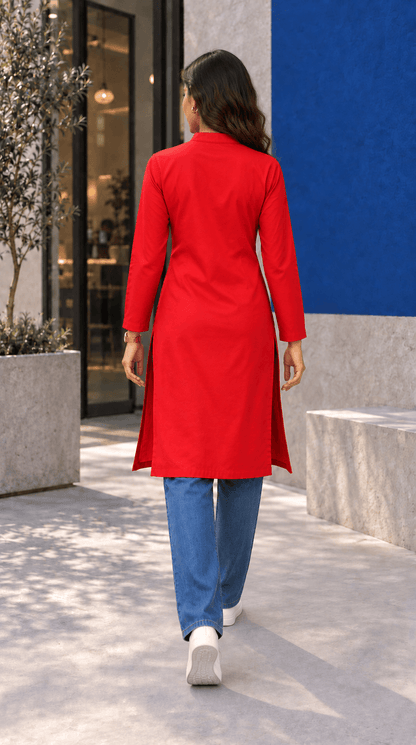 Amrita Red Front-Open Cotton Viscose Kurta