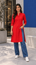 Amrita Red Front-Open Cotton Viscose Kurta