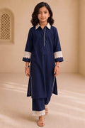 Bubby Mini Navy Blue Cotton Viscose Lace-Detail Kurta & Palazzo Co-ord Set for Girls
