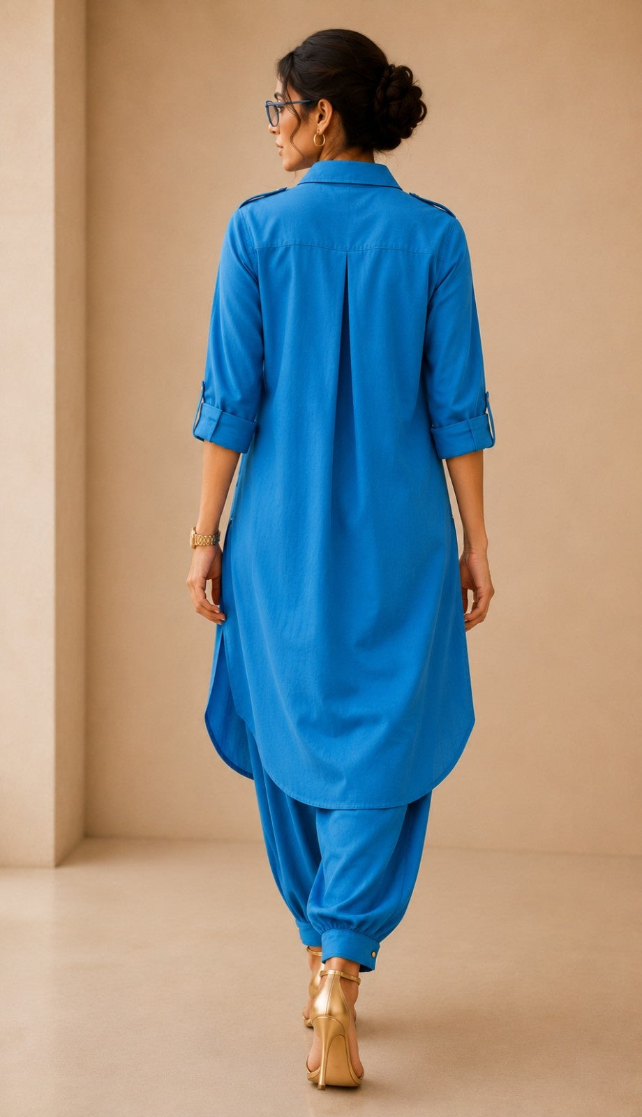 Renu Cobalt Blue Cotton Viscose Kurta & Dhoti Pant Co-ord Set for Women