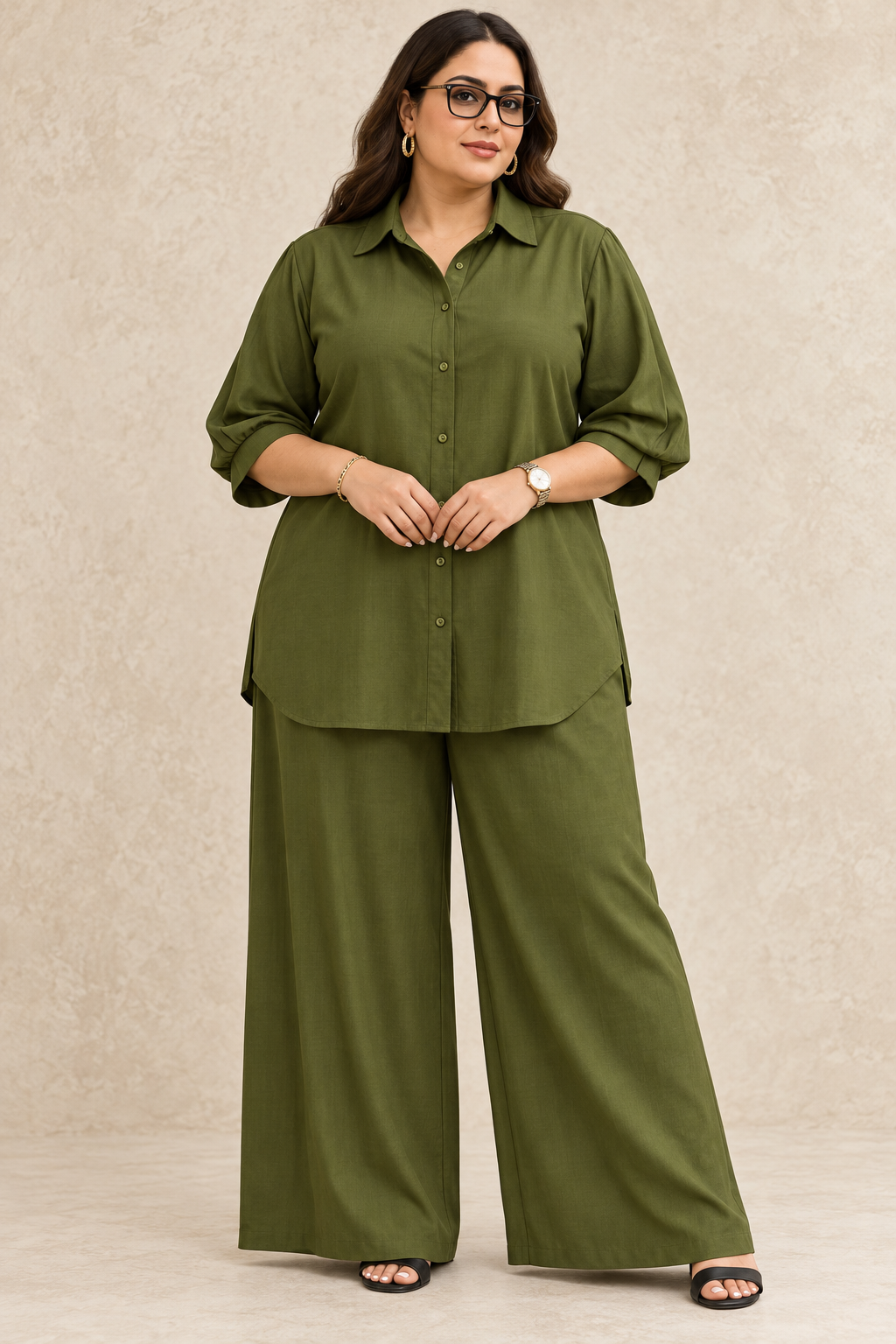 Curve Meenu – OG Cotton Viscose Woven Shirt & Wide-Leg Trouser Co-ord Set| Zinniars
