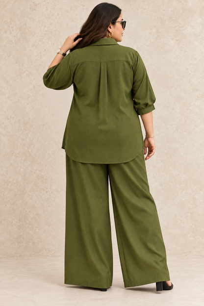 Curve Meenu – OG Cotton Viscose Woven Shirt & Wide-Leg Trouser Co-ord Set| Zinniars
