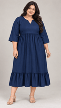 Bani Navy Blue Cotton Viscose Curve Midi Dress