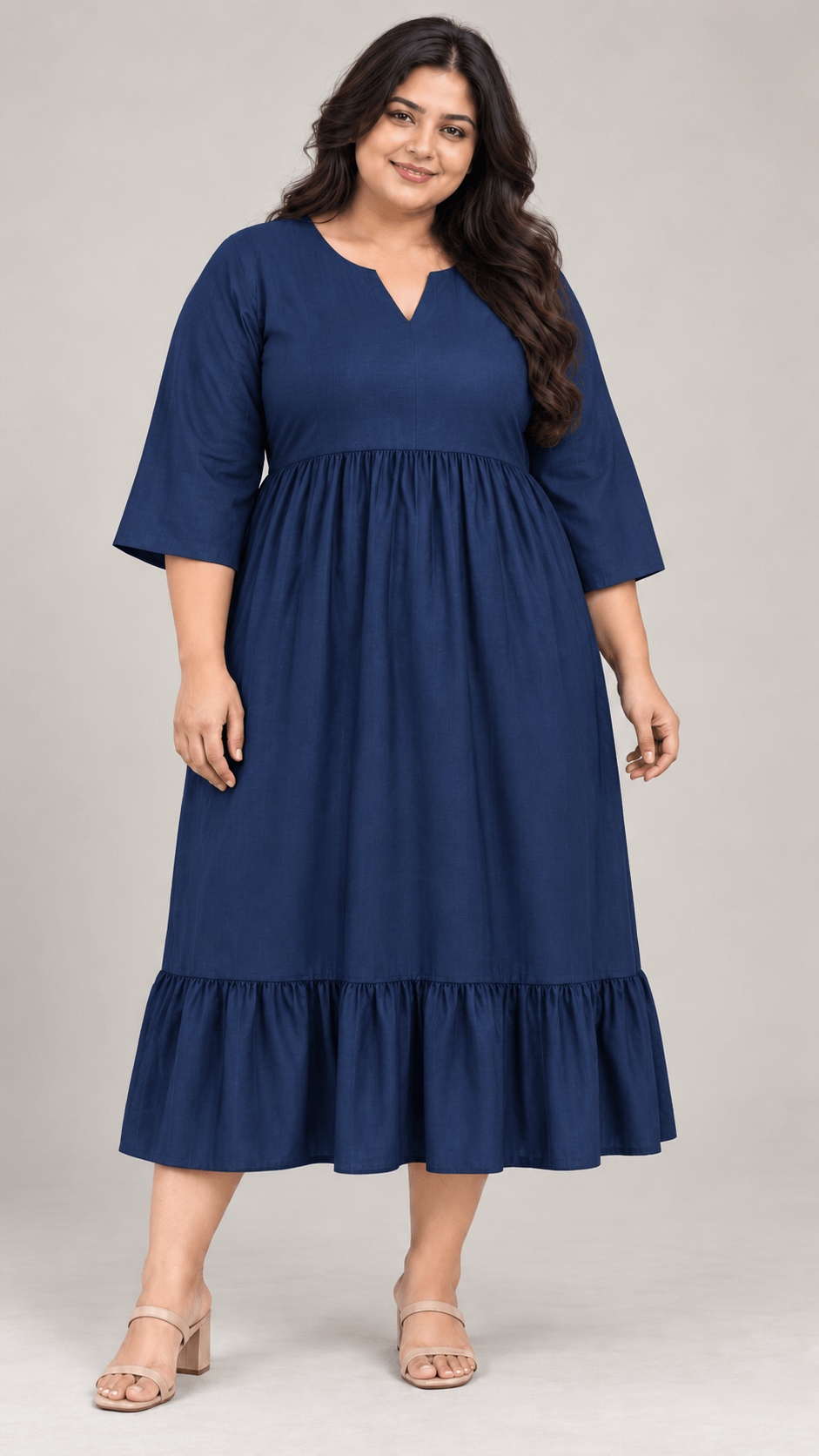 Bani Navy Blue Cotton Viscose Curve Midi Dress