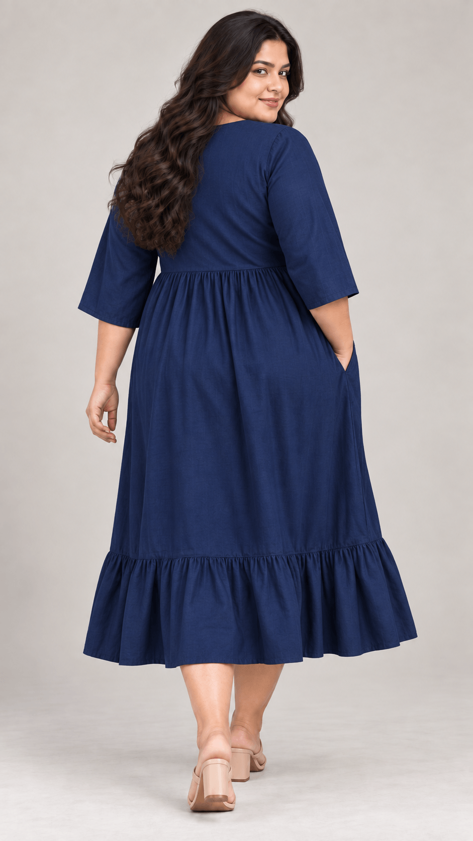 Bani Navy Blue Cotton Viscose Curve Midi Dress