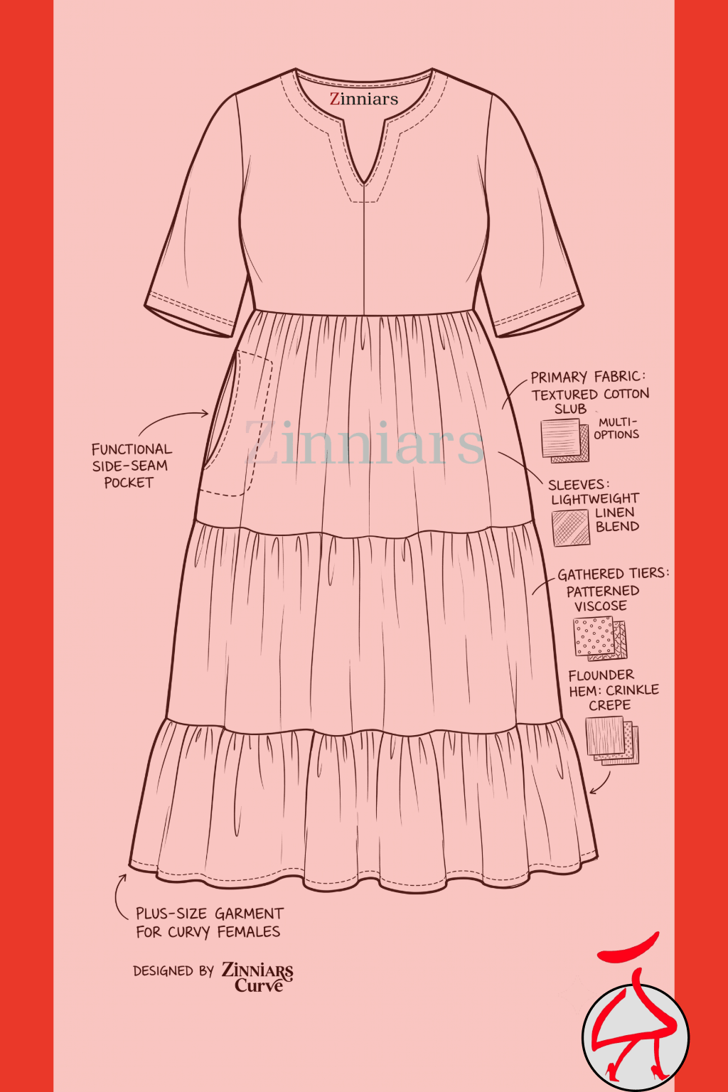 Bani Navy Blue Cotton Viscose Curve Midi Dress