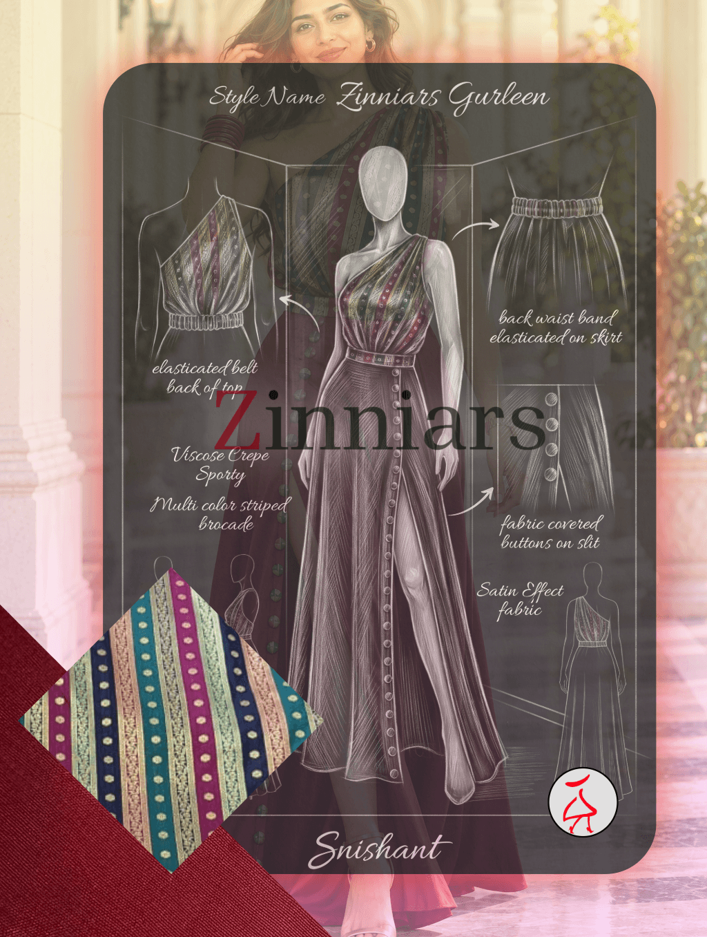Gurleen One Shoulder Brocade Top & Slit Maxi Skirt Set | Zinniars