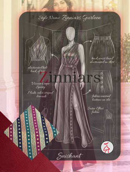 Gurleen One Shoulder Brocade Top & Slit Maxi Skirt Set | Zinniars