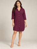 Inaya Maroon Cotton Viscose Curved Hem Shirt Dress