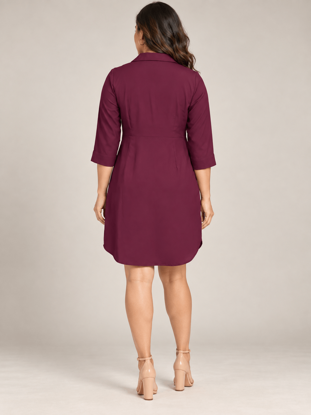 Inaya Maroon Cotton Viscose Curved Hem Shirt Dress
