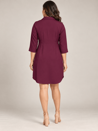 Inaya Maroon Cotton Viscose Curved Hem Shirt Dress