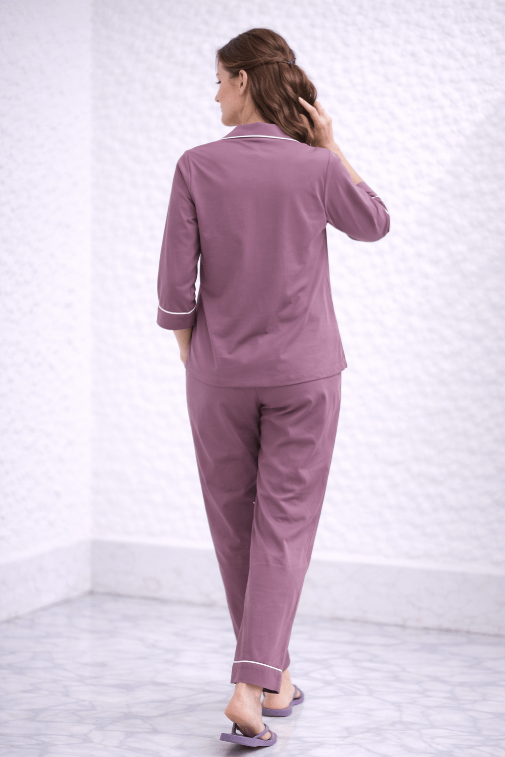 Karishma Dusty Mauve Cotton Satin Kitty Print Co-ord Set for Women
