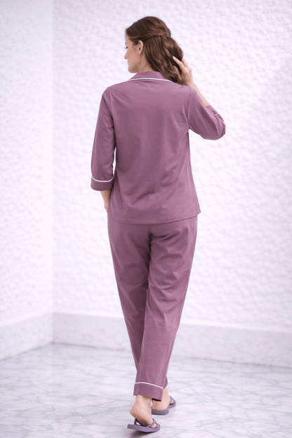 Karishma Dusty Mauve Cotton Satin Kitty Print Co-ord Set for Women