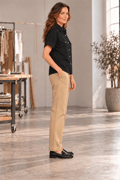Katherine Black Cotton Poplin Utility Short Sleeve Shirt