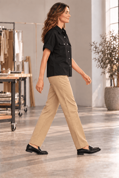 Katherine Black Cotton Poplin Utility Short Sleeve Shirt