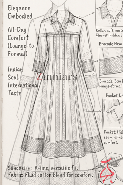 Mannat Rust Brocade Flare Midi Dress
