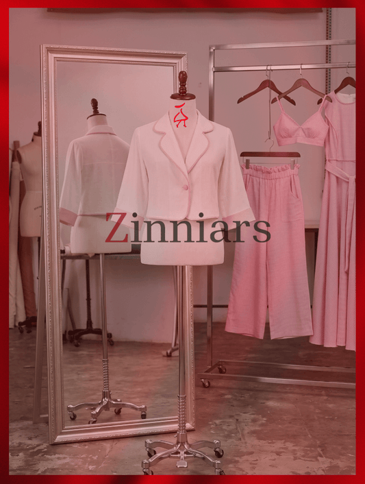 Maya White Cotton-Linen Cropped Jacket with Gingham Piping & Cuffs