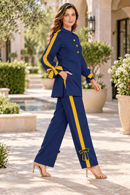 Mehak Women's Navy Cotton Viscose Bow Detail Co-ord Set | Zinniars