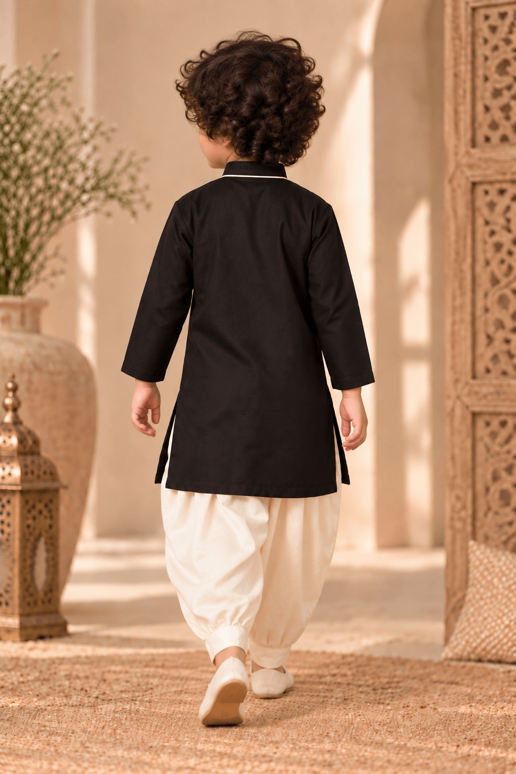 Mini Aaravya Black & Cream Kurta Dhoti Set – Unisex Kids’ Festive Wear (2–6 Years)