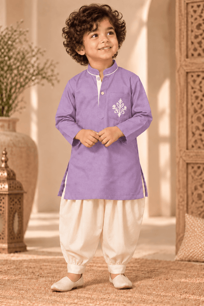 Mini Aaravya lavender & Cream Kurta Dhoti Set – Unisex Kids’ Festive Wear (2–6 Years)
