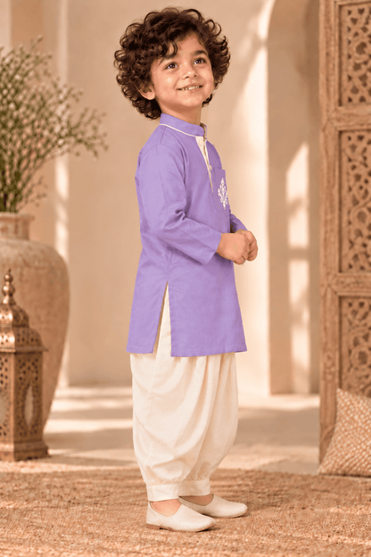 Mini Aaravya lavender & Cream Kurta Dhoti Set – Unisex Kids’ Festive Wear (2–6 Years)