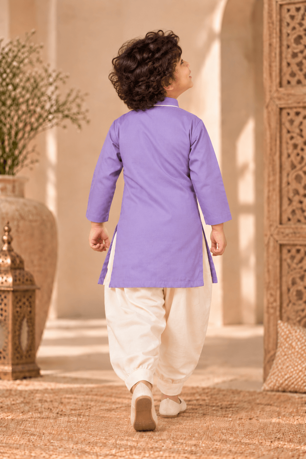 Mini Aaravya lavender & Cream Kurta Dhoti Set – Unisex Kids’ Festive Wear (2–6 Years)