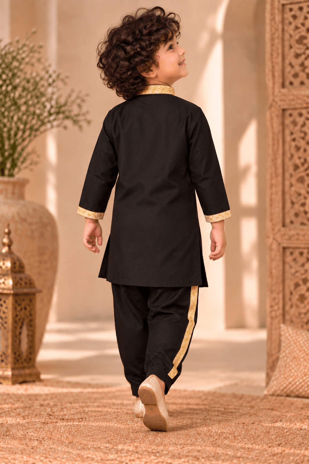 Mini Gaga Sporty Pathani Suit – Elegant Black Unisex Festive Set for Kids (2–6 Years)