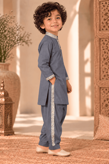 Mini Gaga Sporty Pathani Suit – Grey Unisex Festive Set for Kids (2–6 Years)