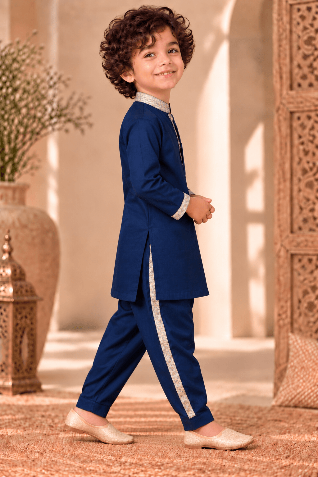 Mini Gaga Sporty Pathani Suit – Navy Blue Unisex Festive Set for Kids (2–6 Years)