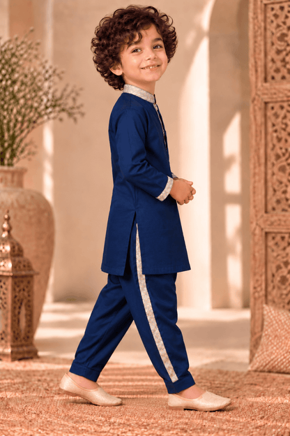 Mini Gaga Sporty Pathani Suit – Navy Blue Unisex Festive Set for Kids (2–6 Years)