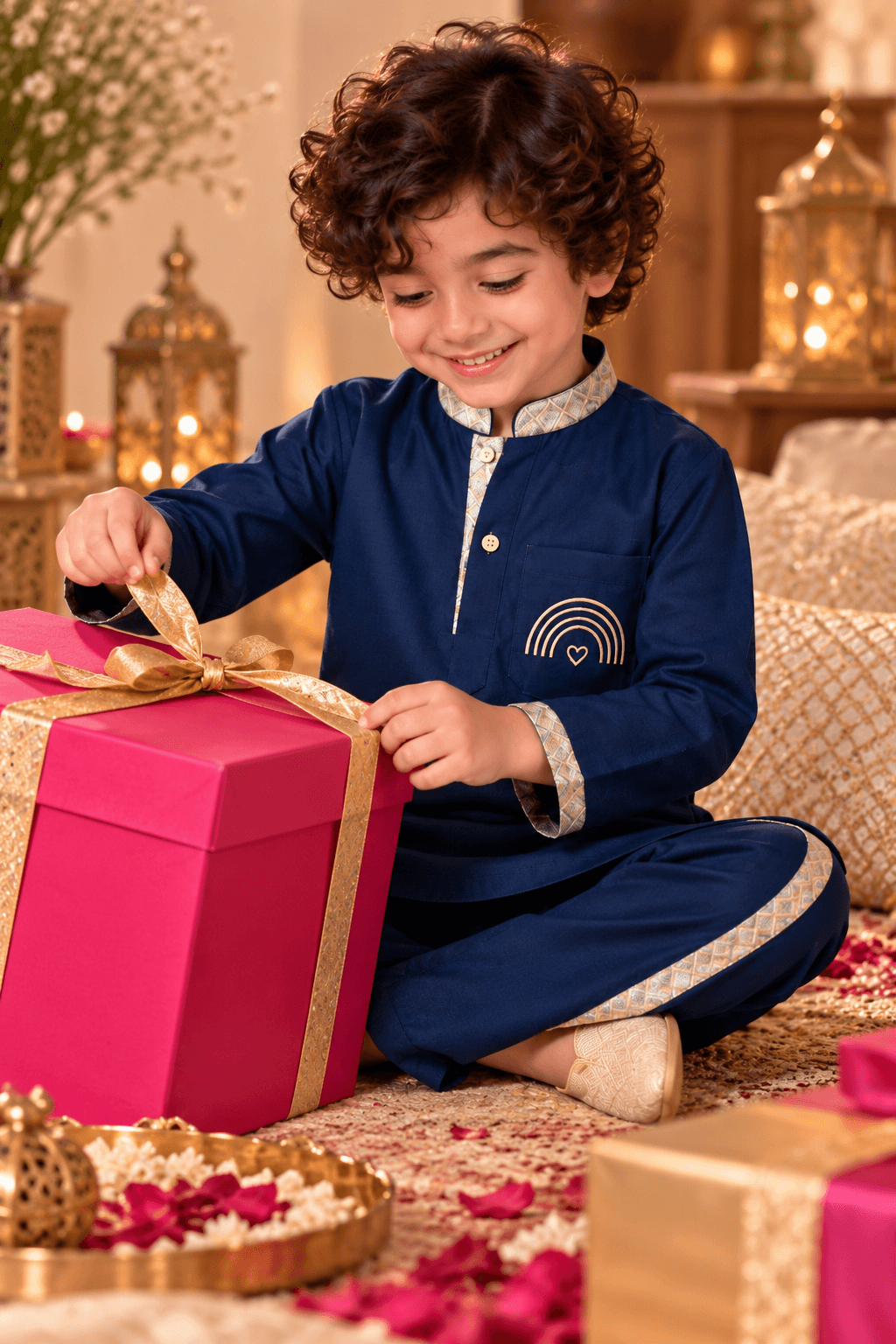 Mini Gaga Sporty Pathani Suit – Navy Blue Unisex Festive Set for Kids (2–6 Years)