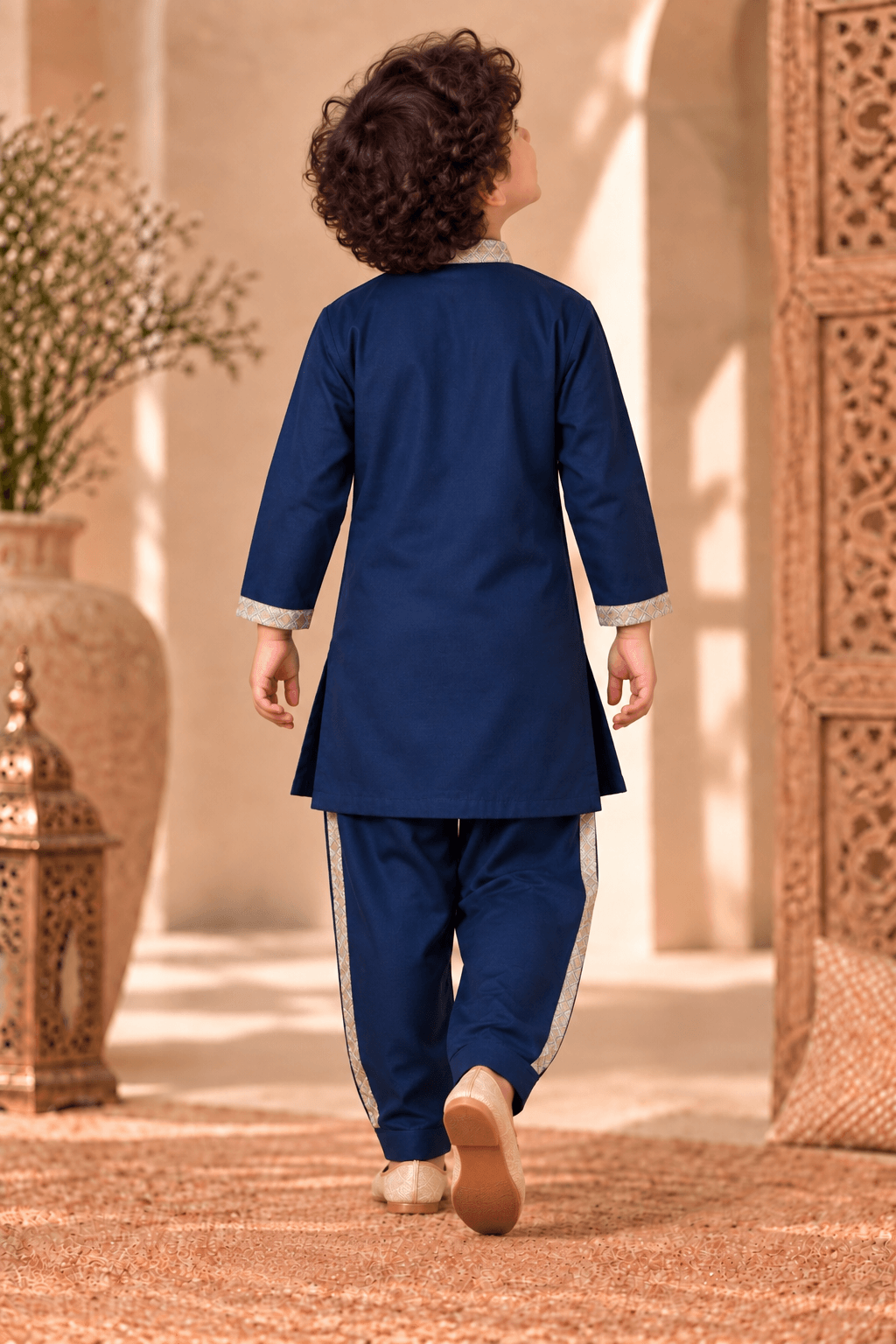 Mini Gaga Sporty Pathani Suit – Navy Blue Unisex Festive Set for Kids (2–6 Years)